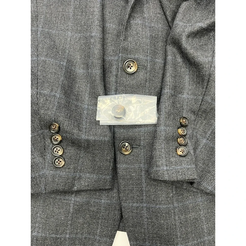 Brooks Brothers 1818 Fitzgerald Blazer 50L Gray Blue Windowpane Wool Sport Coat